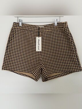 PrettyGarbage Houndstooth High-Waist Shorts - Navy & Tan